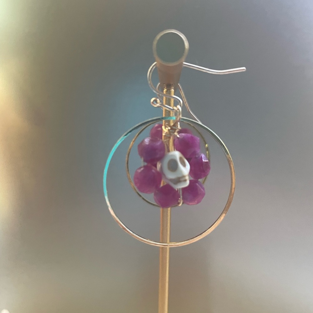 Vibrant Purple Skull Hoop Earrings
